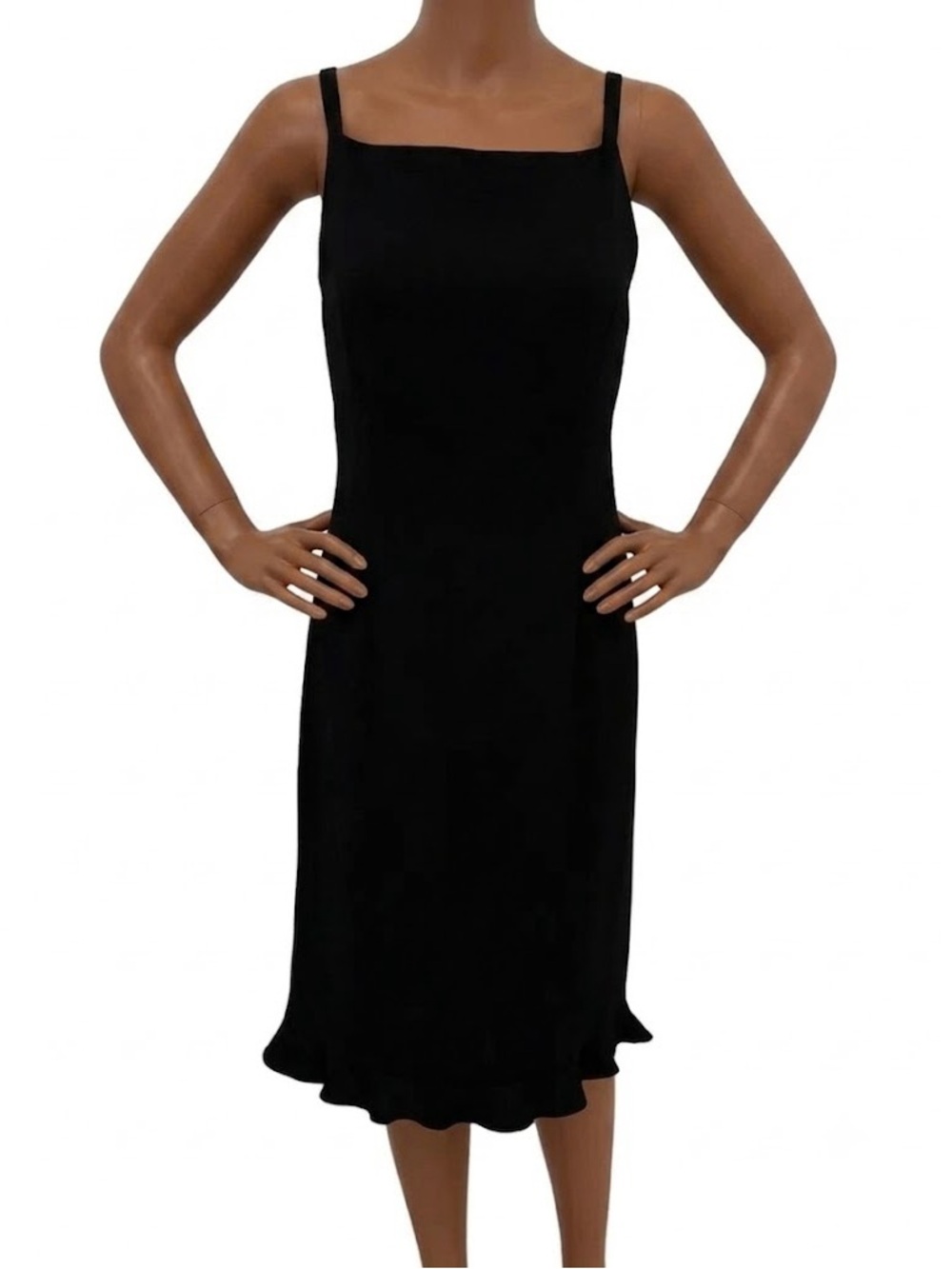 Yansi Fugel Black Midi Slip Dress with Scallop Hem